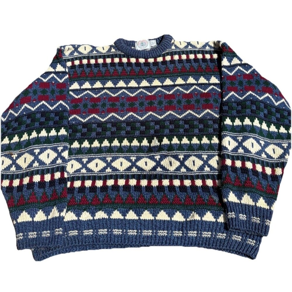 Vintage Cape Isle Knitters Fair Isle Cable Knit Fisherman Chunky USA Made 90s
